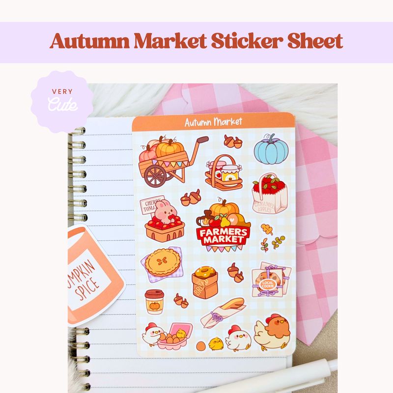 Autumn Market Sticker Sheet, Cute Fall Stickers