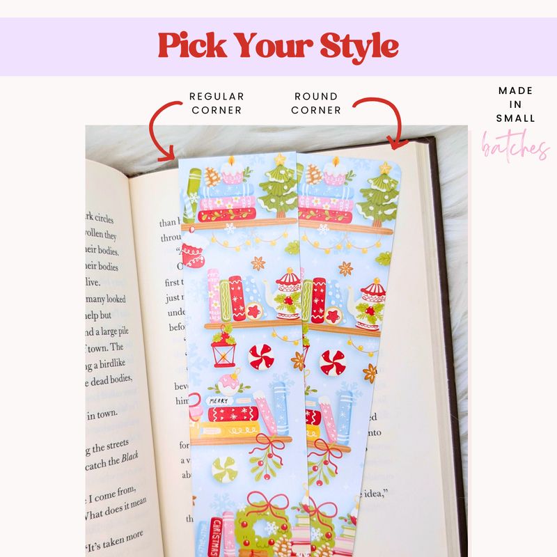 Cute Christmas Bookmark, 2x7 Holiday Book Accessory, Blue Winter Bookshelf Bookmark