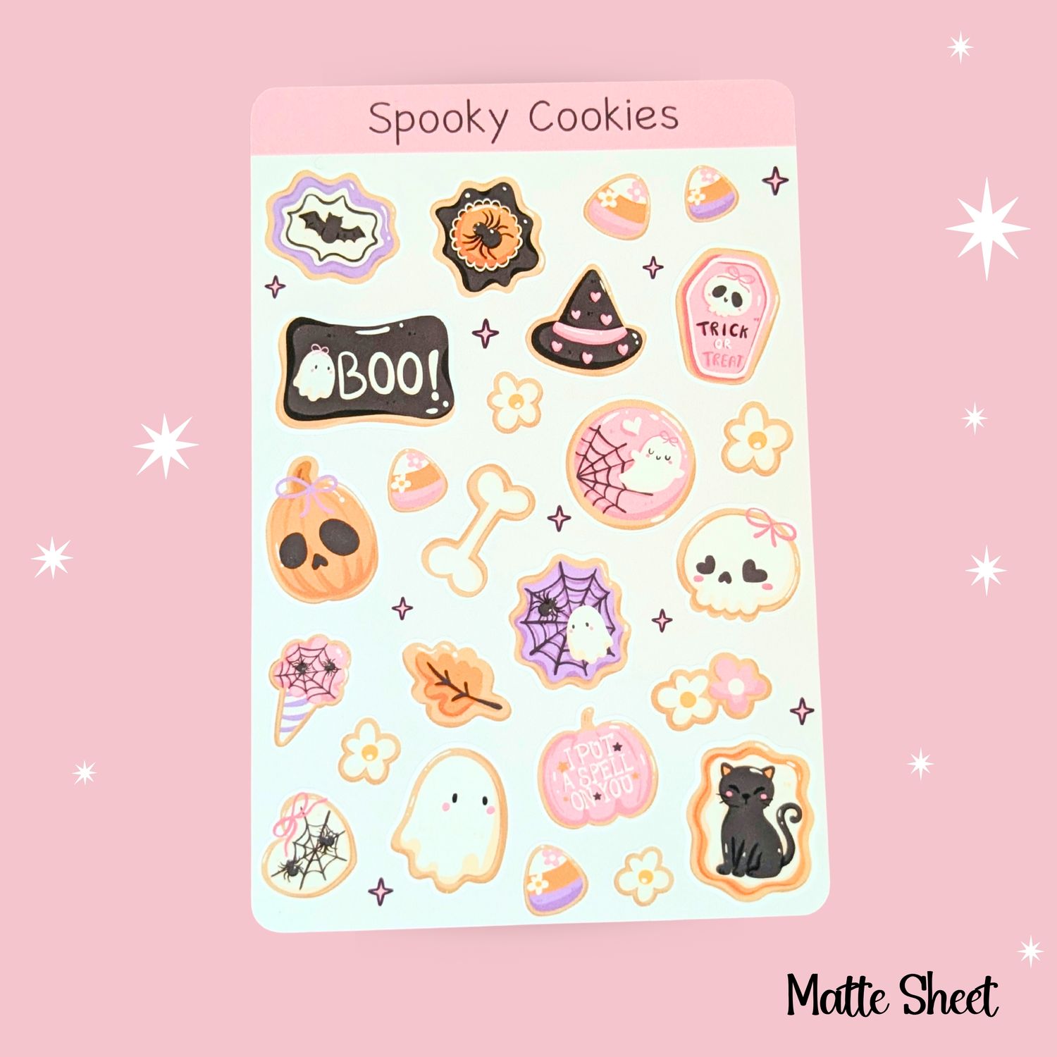 Halloween Cookie Ghost Sticker Sheet, Cute Pastel &quot;Spooky Cookies&quot; Kawaii Themed Stickers