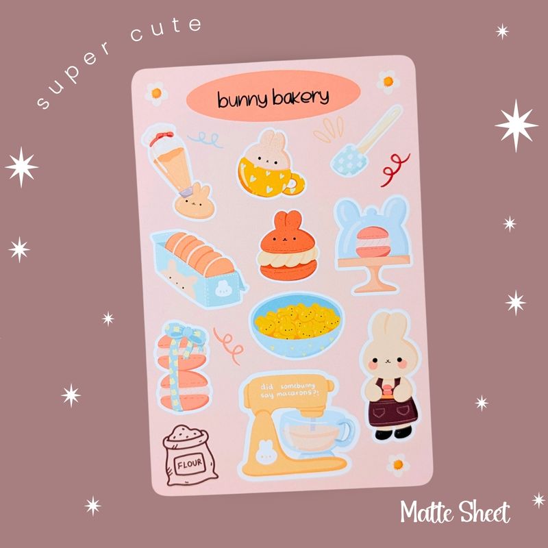 Bunn Bakery Sticker Sheet, Cute Baking Rabbit Kawaii Themed Stickers