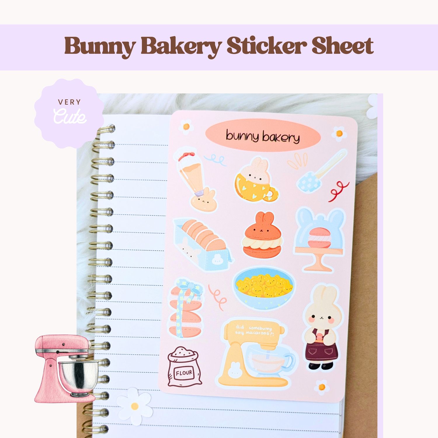Bunn Bakery Sticker Sheet, Cute Baking Rabbit Kawaii Themed Stickers Bunn Bakery Sticker Sheet, Cute Baking Rabbit Kawaii Themed Stickers