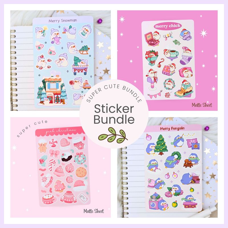 Cute Christmas Sticker Bundle, Kawaii Winter Holiday Sticker Set