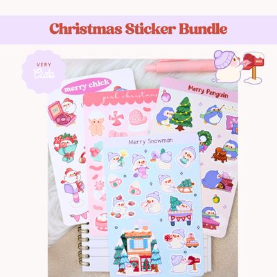 Cute Christmas Sticker Bundle, Kawaii Winter Holiday Sticker Set