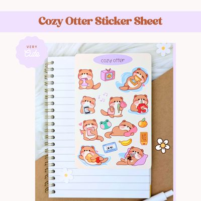 &quot;Cozy Otter&quot; Sticker Sheet, Otter Stickers, Cuddly Kawaii Styled Otters