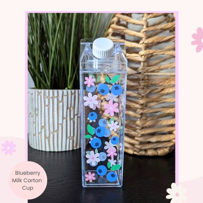 Cute Blueberry Milk Carton Cup, Milk Carton Water Bottle for Coffee Tea Boba Soda and More