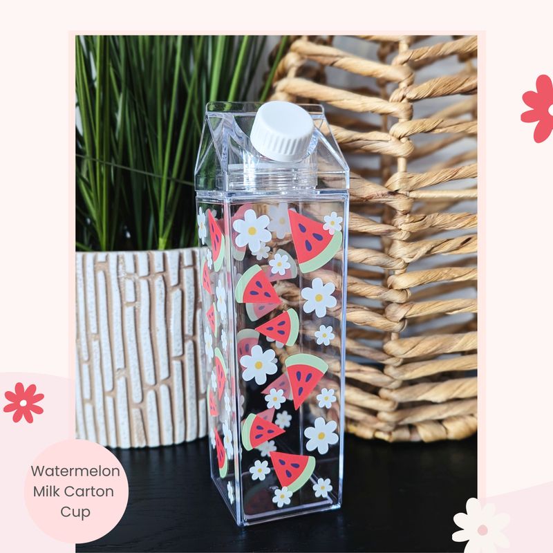 Cute Watermelon Cup, Milk Carton Tumbler for Iced Matcha, Boba Tea, Iced Coffee, Juice and more