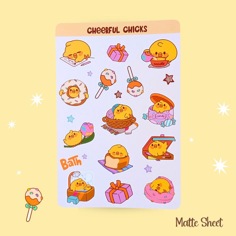 &quot;Cheerful Chick&quot; Sticker Sheet, Cute Chicken Stickers, Kawaii Styled Chicken Stationery