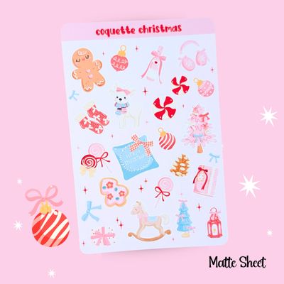 Coquette Christmas Holiday Sticker Sheet, Cute + Festive Winter Stickers