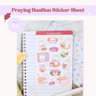 "Praying BunBun" Sticker Sheet, Rabbit Stickers, Cute Kawaii Styled Bunny Stickers