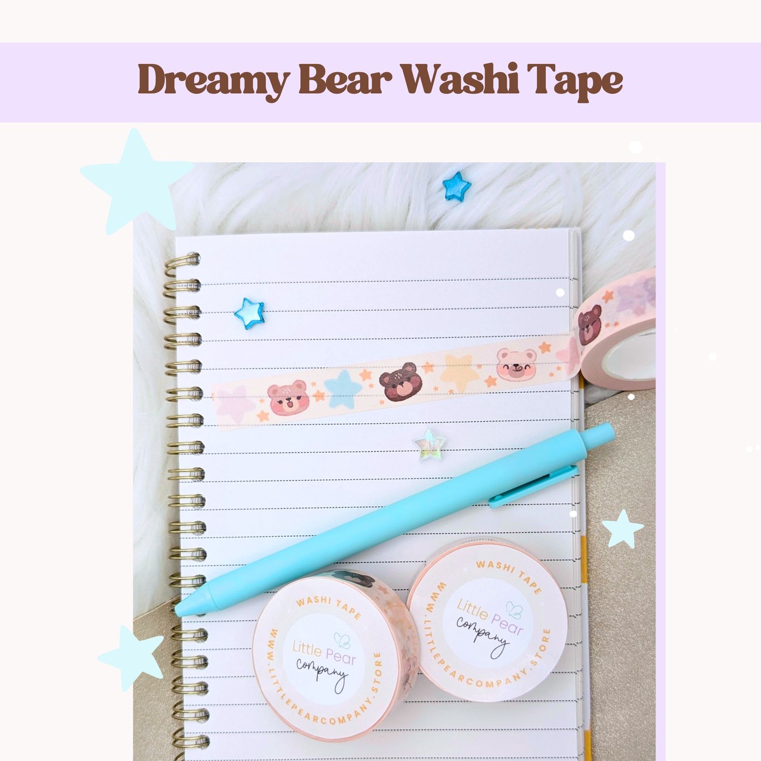 Dreamy Bear Washi Tape, Adorable Kawaii Styled Washi Tape 10m