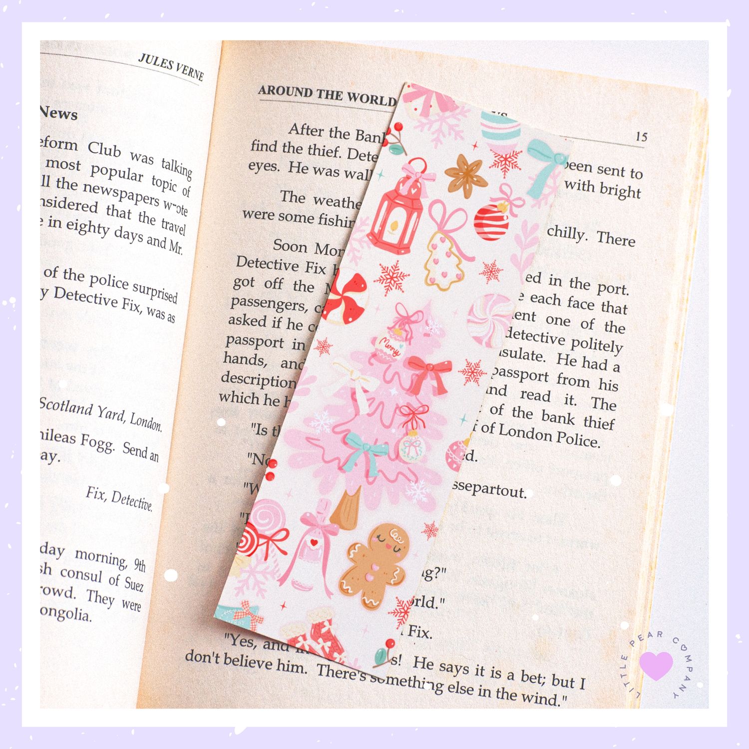 Pink Christmas Bookmark, Cute Pink Winter Book Accessory, Kawaii Themed Bookmark