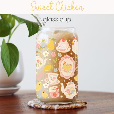 Sweet Coquette or Chicken Lover Girlie Glass Can Cups with Lid and Straw