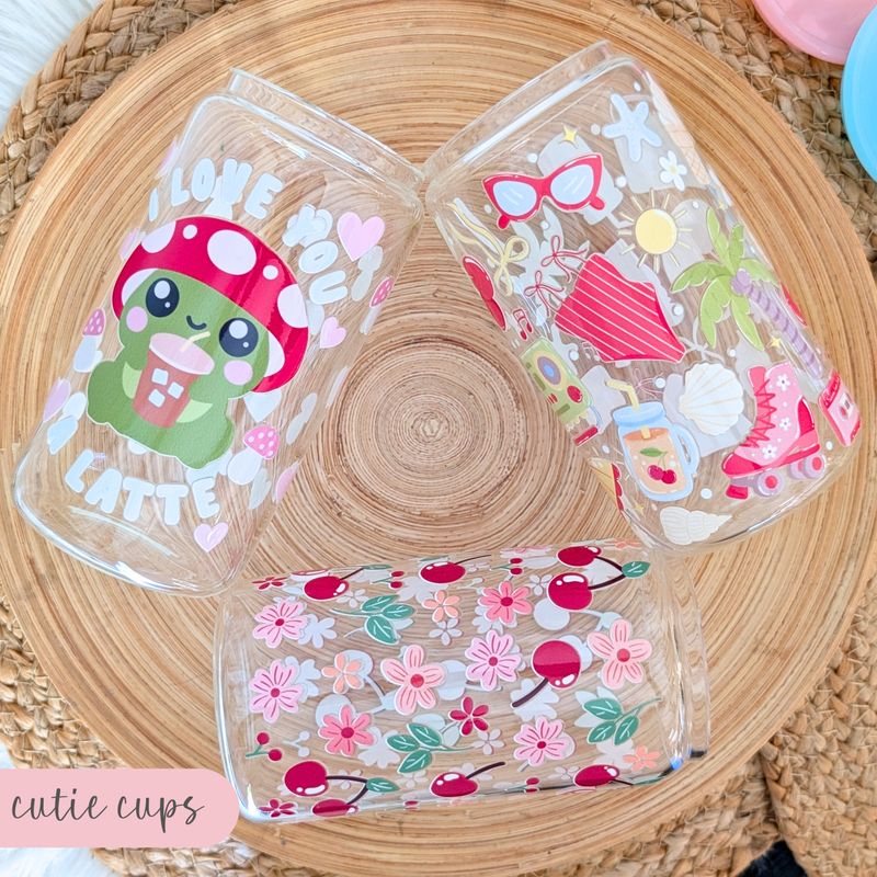 Summer Girly Glass Can Cups with a Lid and Straw