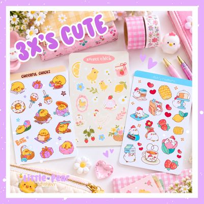 Cute Chicken Sticker Bundle - 3 Kawaii Sticker Sheets for Journaling, Planners + Happy Mail