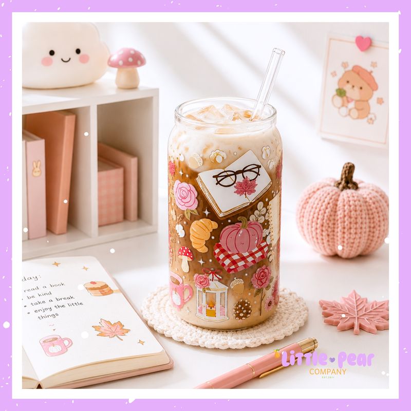 Cute Autumn Halloween Glass Can Cups for Coffee, Tea, or Matcha Drinks