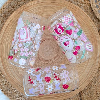 Berry Cute Glass Can Cup - Garden and Farmhouse Style with Lid + Straw