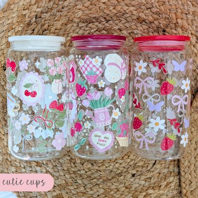 Berry Cute Glass Can Cup - Garden and Farmhouse Style with Lid + Straw