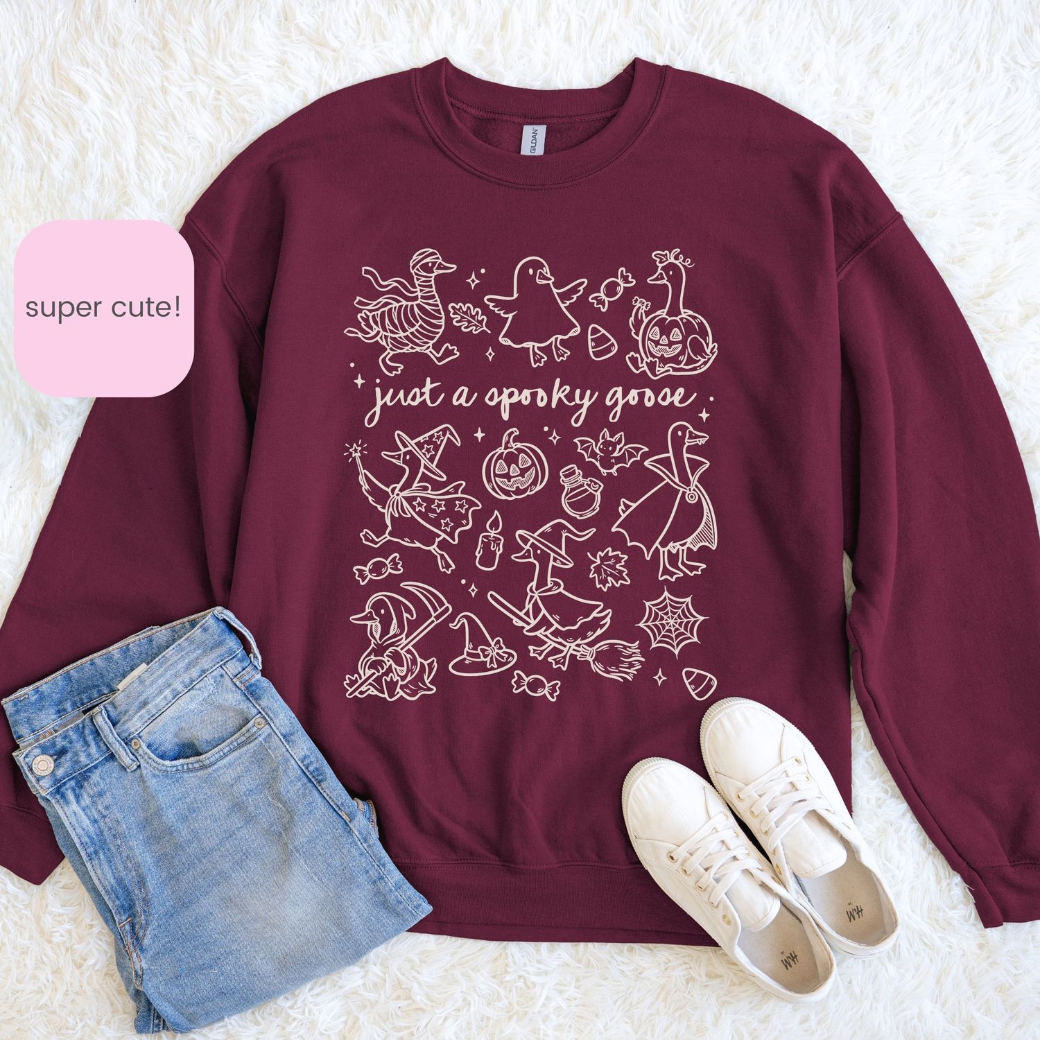 Halloween Spooky Goose Unisex Sweatshirt - Cute Casual Autumn Wear