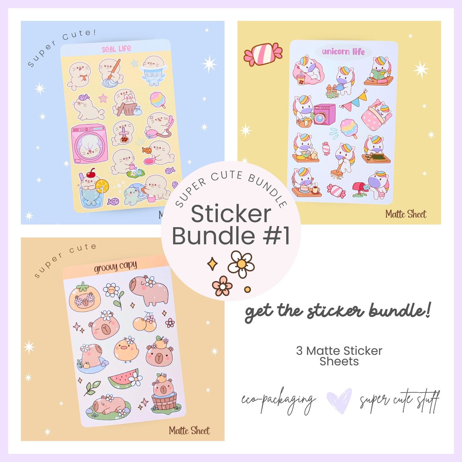 Cute Seal Sticker Sheet, Capybara Sticker Bundle, Kawaii Stationery - "Day in the Life..." Sticker Bundle