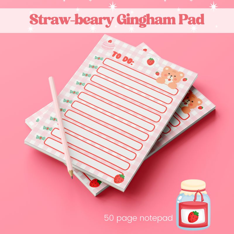 Strawberry Gingham To-do List, 4x6 Teddy Bear Notepad