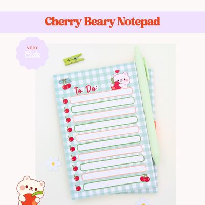 Cute Cherry Beary Bundle, Cute Kawaii Bear Stickers and Notepad Cute Cherry Beary Bundle, Cute Kawaii Bear Stickers and Notepad