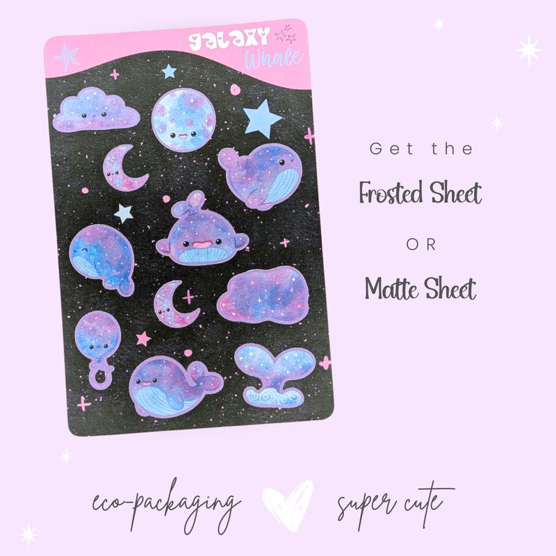 Space Whale Sticker Sheet, Galaxy Whale Stickers, Cute Journal + Planner + Happy Mail Stickers
