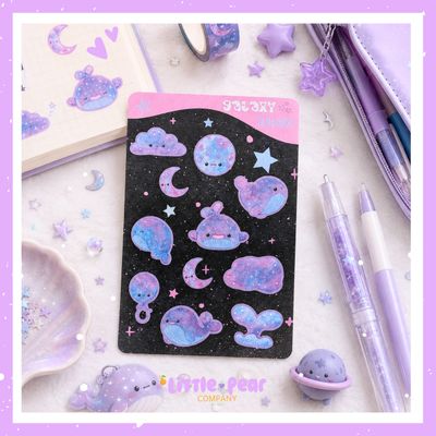 Space Whale Sticker Sheet, Galaxy Whale Stickers, Cute Journal + Planner + Happy Mail Stickers