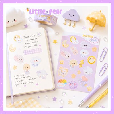 Cozy Weather Stickers, Kawaii Clouds Stars Sun Moon Sticker Sheet