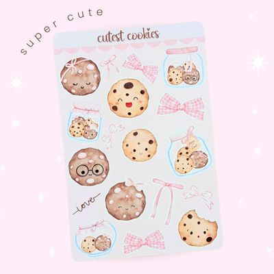 "Cutest Cookie" Sticker Sheet, Watercolor Cookie Sticker Sheet, Dessert Stickers