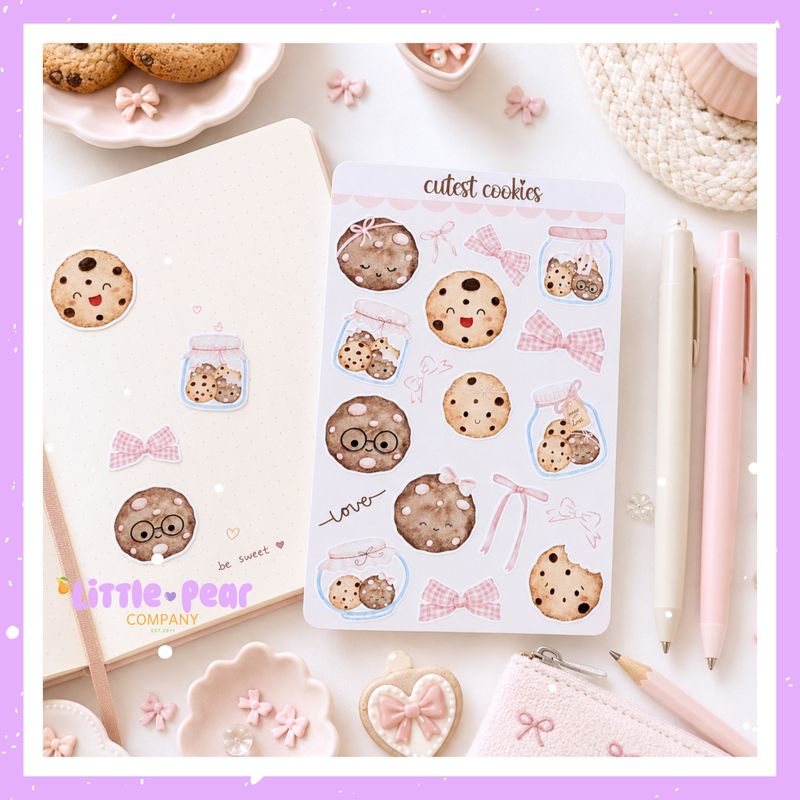 "Cutest Cookie" Sticker Sheet, Watercolor Cookie Sticker Sheet, Dessert Stickers
