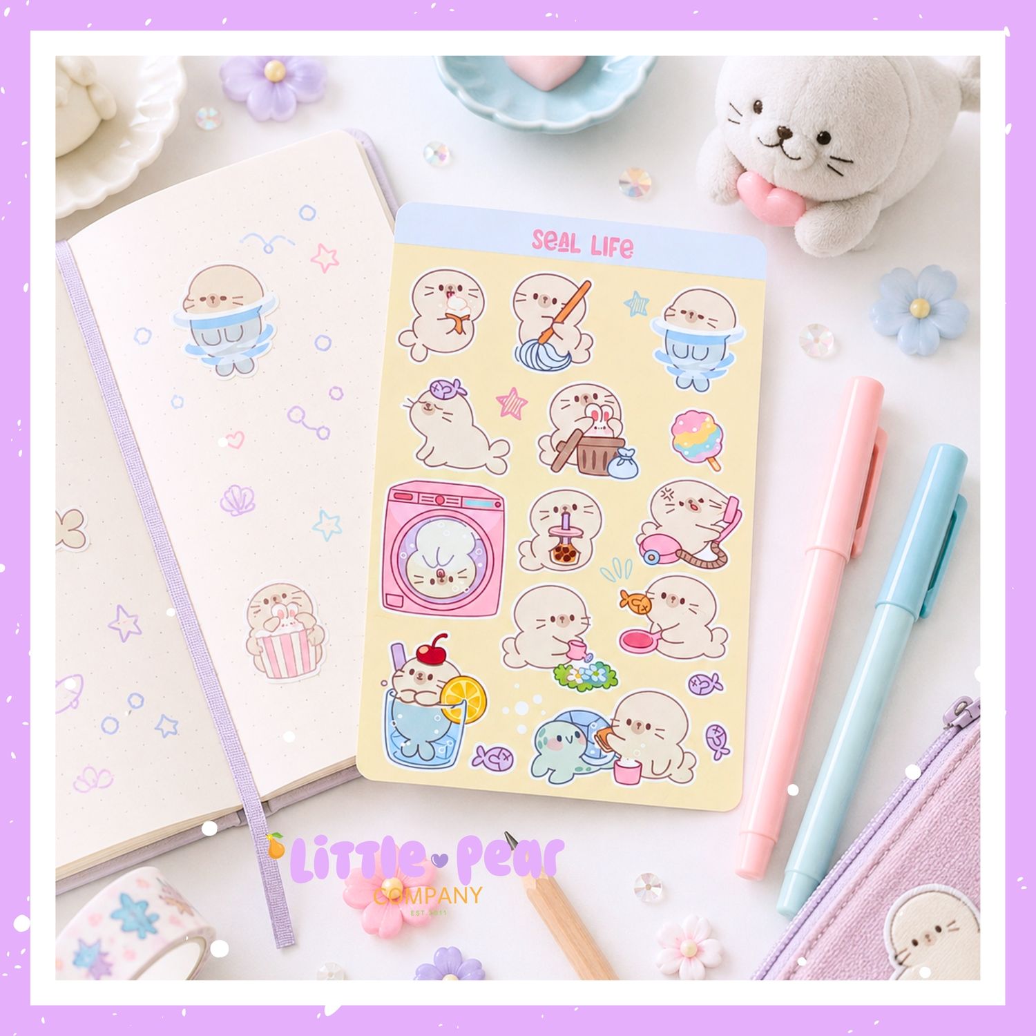 Cute Seal Sticker Sheet, Sea Lion Stickers, Aesthetic Kawaii Stationery Stickers