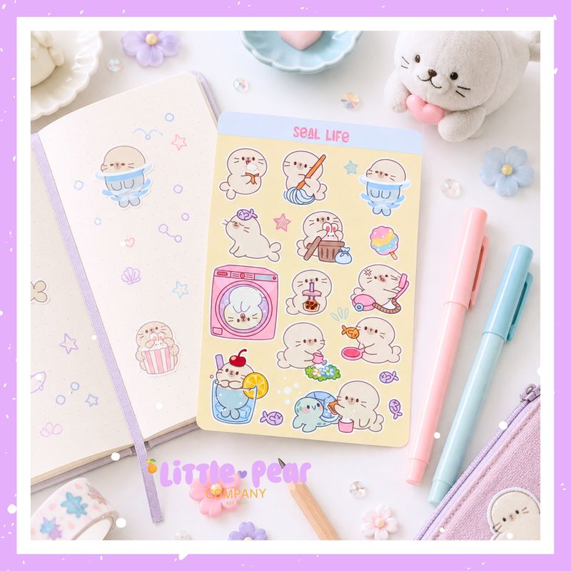 Cute Seal Sticker Sheet, Sea Lion Stickers, Aesthetic Kawaii Stationery Stickers