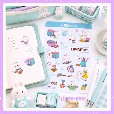 Cute Bunny Stickers, Kawaii Bunny Sticker Sheet, Cute Rabbit Stickers, White Bunnies