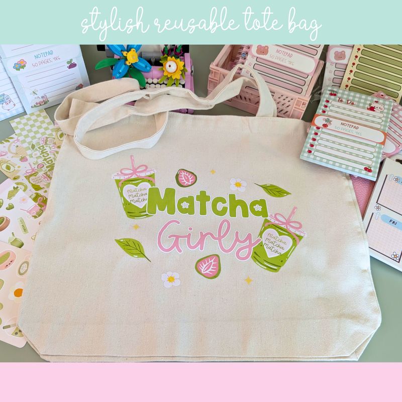 Matcha Canvas Blend Tote Bag, Reusable and Washable Tote Bag
