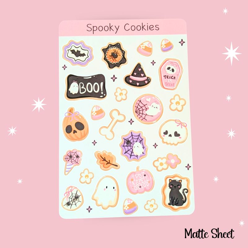 Halloween Cookie Sticker Sheet, Cute Pink Halloween Kawaii Themed Stickers, Spooky Cookie Stickers