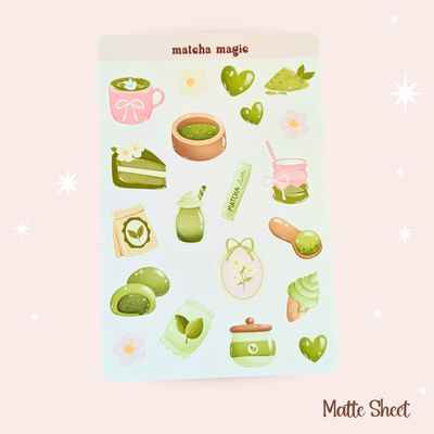 Matcha Sticker Sheet, Cute Matcha Themed Stickers, Matcha Vibes! 💚