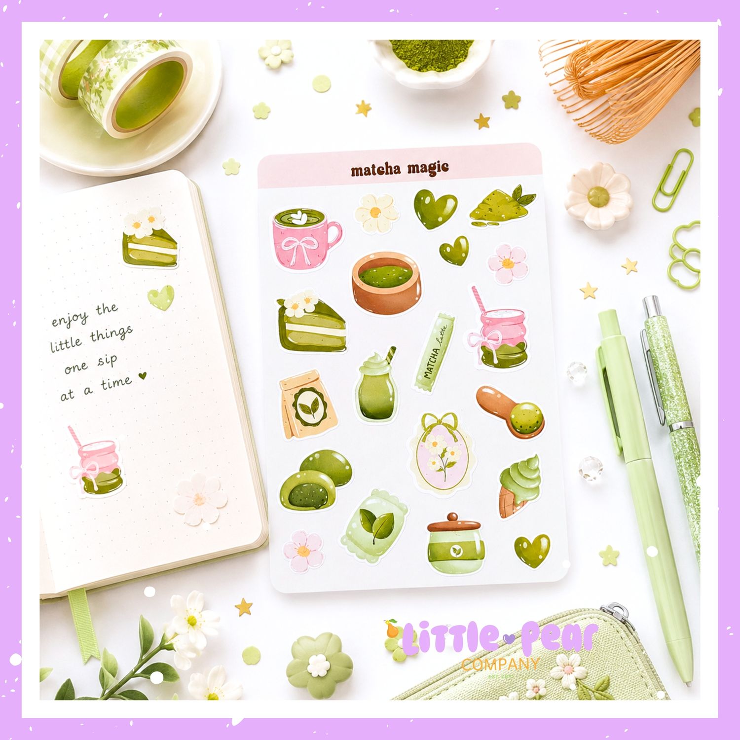 Matcha Sticker Sheet, Cute Matcha Themed Stickers, Matcha Vibes! 💚