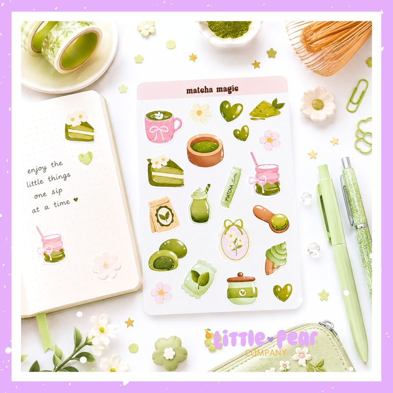 Matcha Sticker Sheet, Cute Matcha Themed Stickers, Matcha Vibes! 💚
