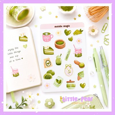 Matcha Sticker Sheet, Cute Matcha Themed Stickers, Matcha Vibes! 💚