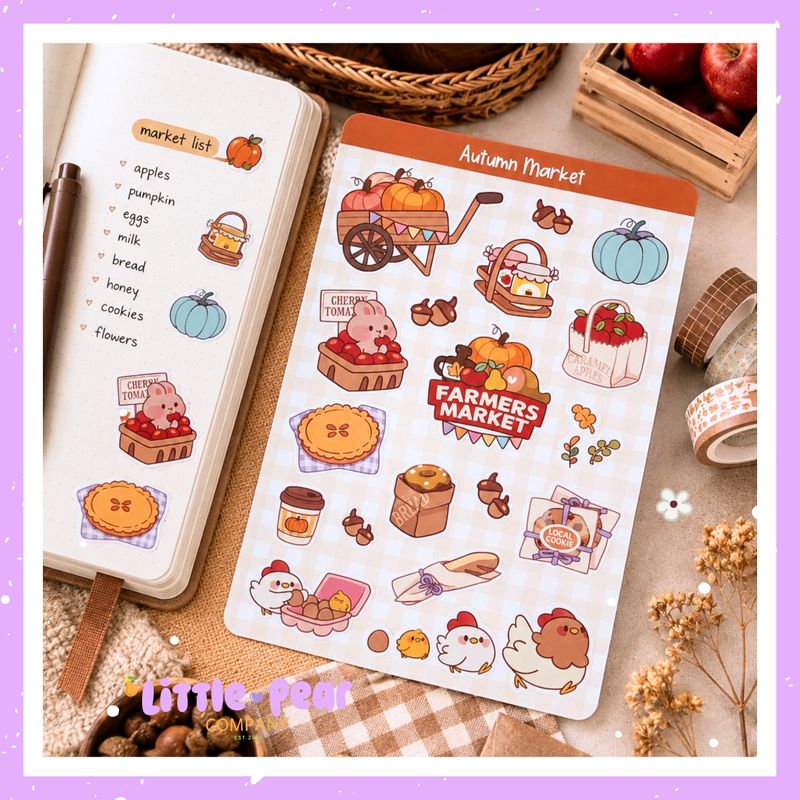 Autumn Market Sticker Sheet, Cute Fall Stickers