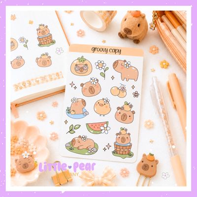 Capybara Sticker Sheet, Cute Capybara Stickers, Groovy Retro Capybara Stickers