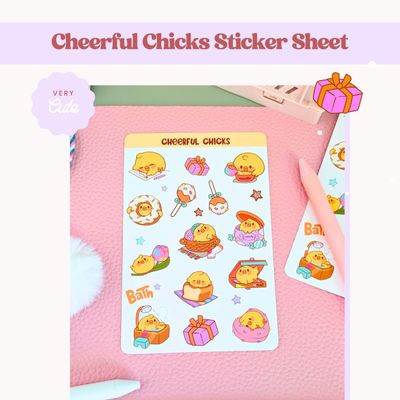 "Cheerful Chick" Sticker Sheet, Cute Chicken Stickers, Kawaii Styled Chicken Stationery