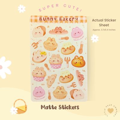 "Bunny Bakery" Sticker Sheet, Kawaii Styled Rabbit Stickers, Cute Bunny Stickers