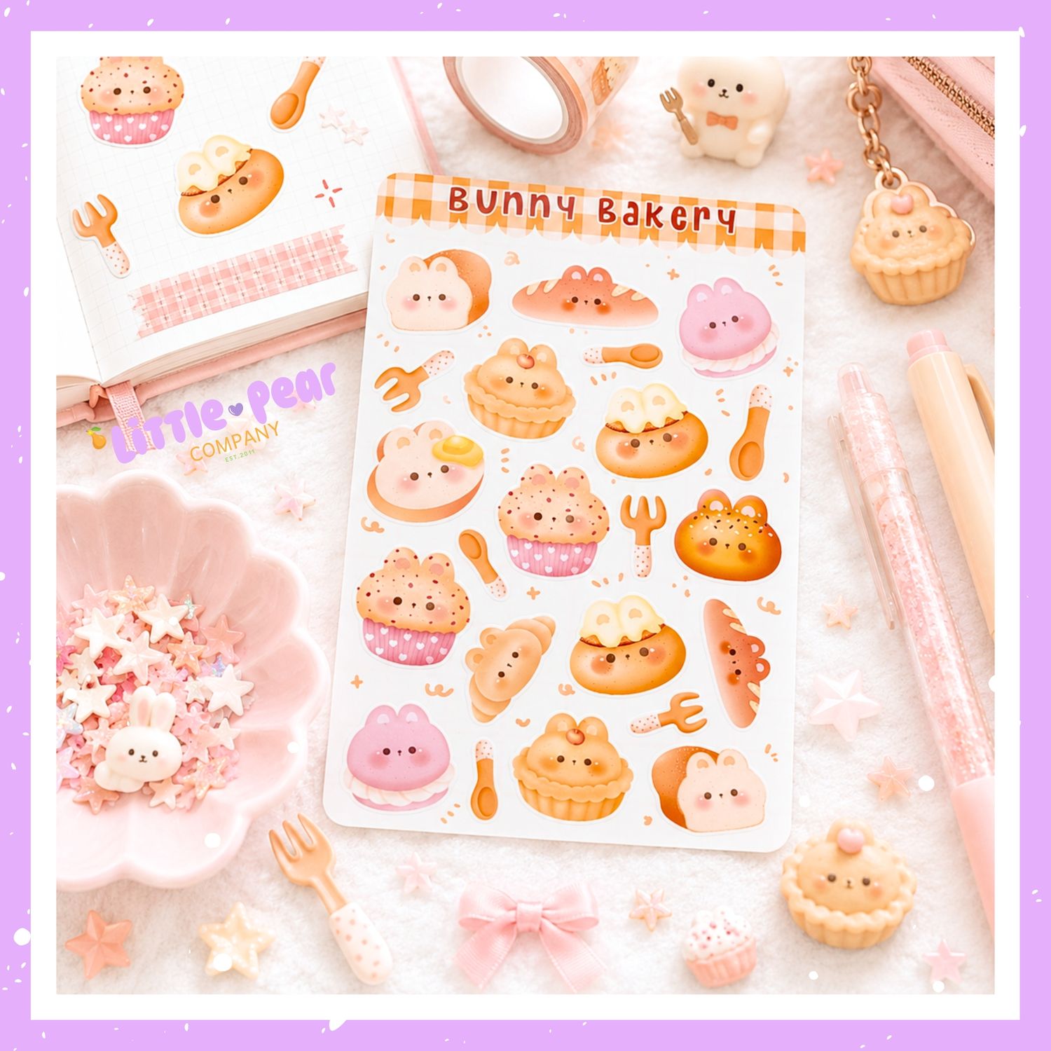 "Bunny Bakery" Sticker Sheet, Kawaii Styled Rabbit Stickers, Cute Bunny Stickers