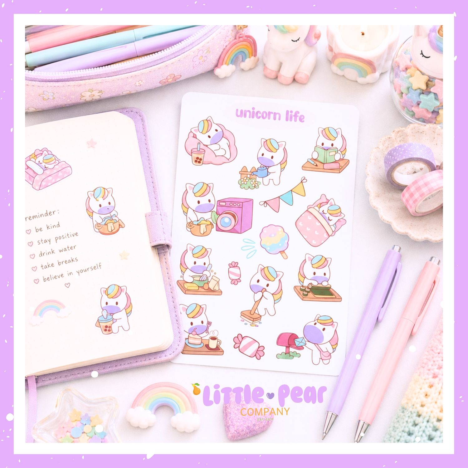 Unicorn Life Sticker Sheet, Cute Unicorn Stickers, Kawaii Themed Unicorn Matte Stickers