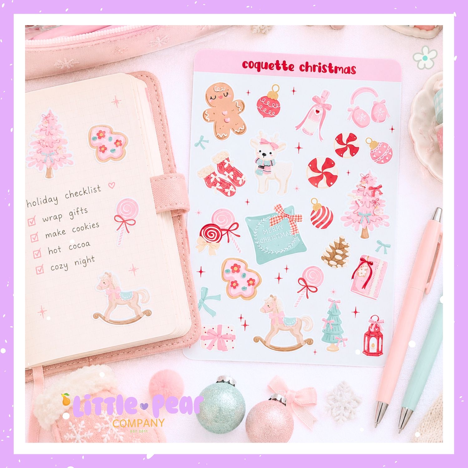 Coquette Christmas Holiday Sticker Sheet, Cute + Festive Winter Stickers