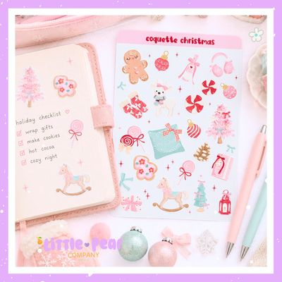Coquette Christmas Holiday Sticker Sheet, Cute + Festive Winter Stickers Coquette Christmas Holiday Sticker Sheet, Cute + Festive Winter Stickers