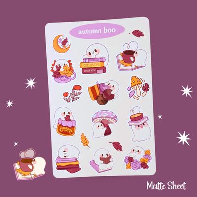 Autumn Boo Sticker Sheet, Halloween Ghosts Stickers, Bookish Ghost Sticker Sheet