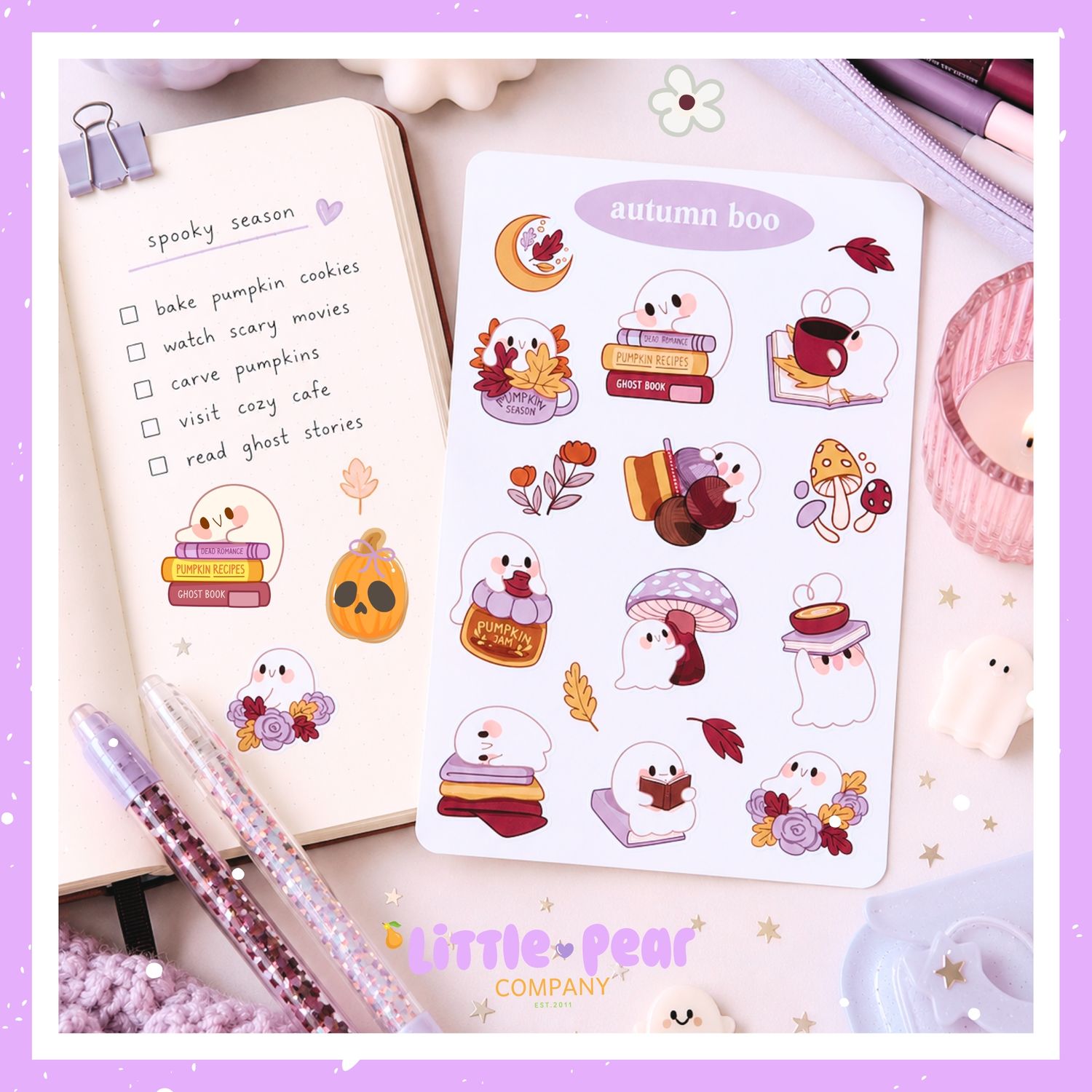 Autumn Boo Sticker Sheet, Halloween Ghosts Stickers, Bookish Ghost Sticker Sheet