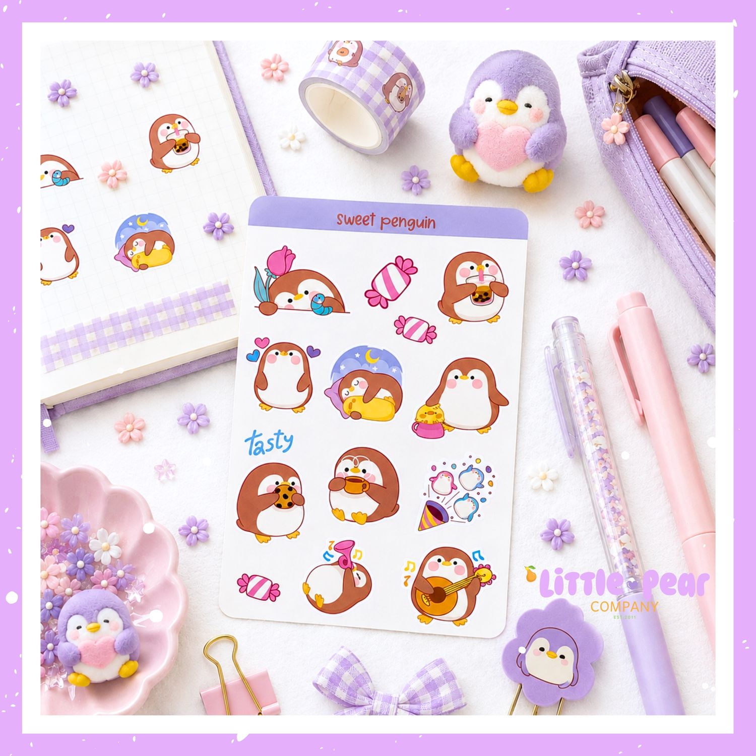 Cute Penguin Stickers, Penguin Sticker Sheet, Cute Kawaii Styled Penguins - Animal Stickers